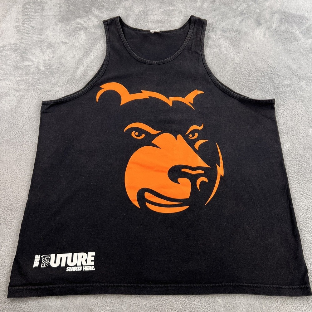 Fresno Grizzlies Big Head Bear Tank Top 2XL Black Orange Men Gym Sleeveless